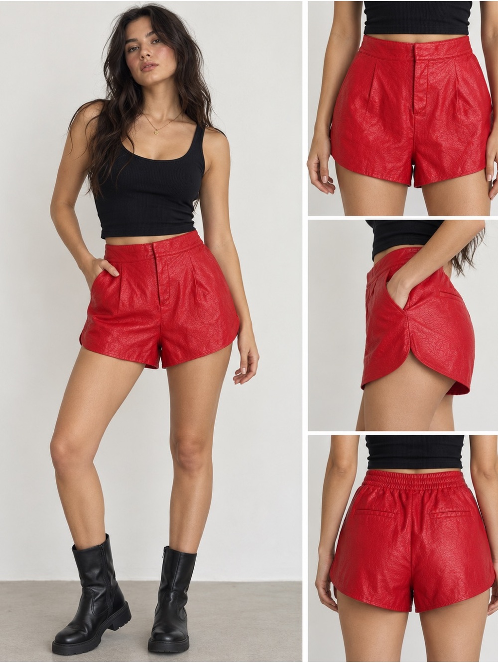Grey Lab Red Faux Leather Shorts — Size Medium